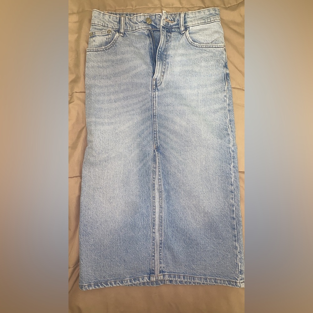 ZARA A Line Denim Front Split Skirt. US XS